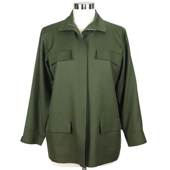 Shanghai Tang Silk Cargo Jacket Olive-Green - Picture 1 of 5